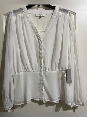 NWT Melograno Rico Women’s White Semi Sheer Boho Peasant Button Blouse Top XL
